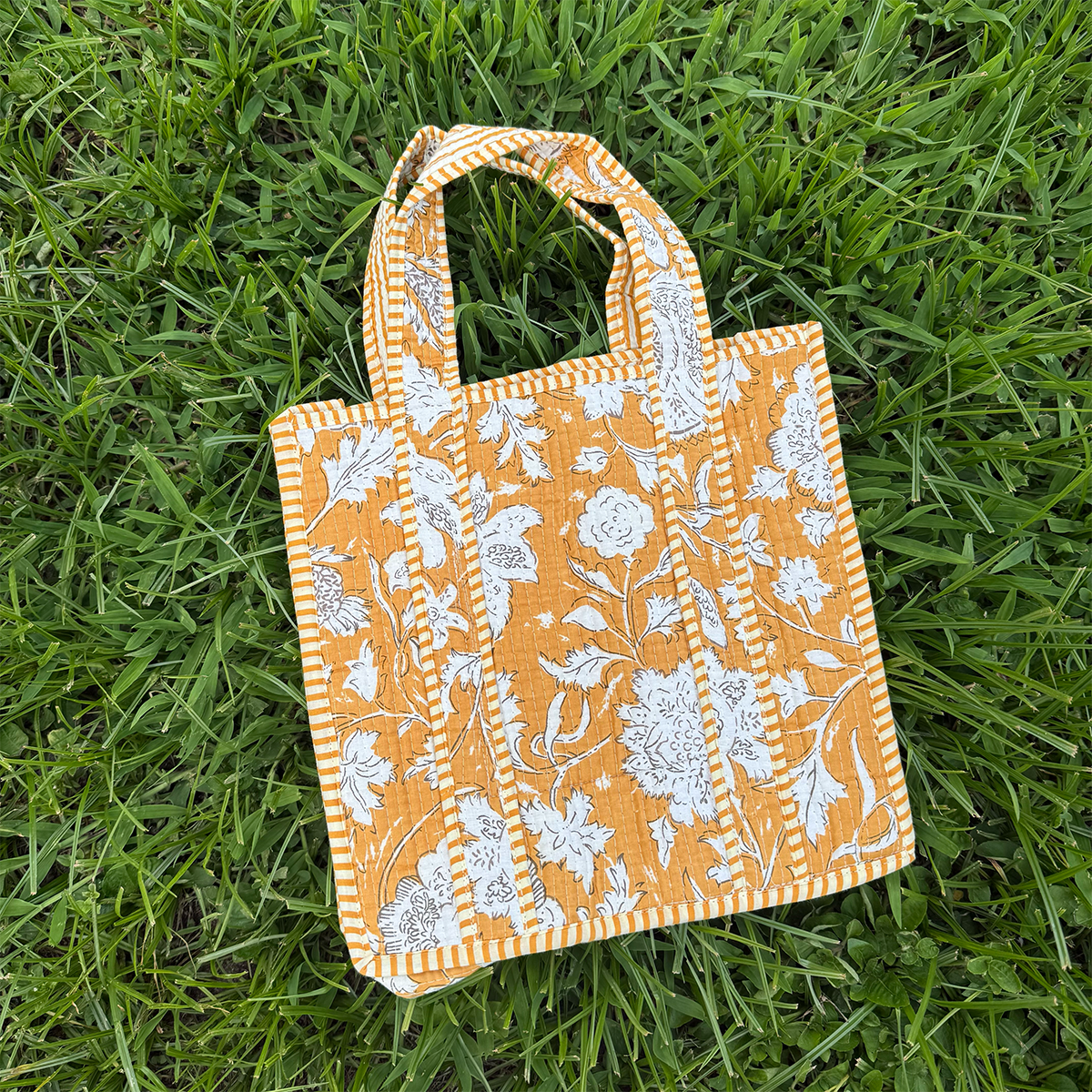 Cotton Tote Bag  Handmade Patchwork Indian Block Print (Medium Size)